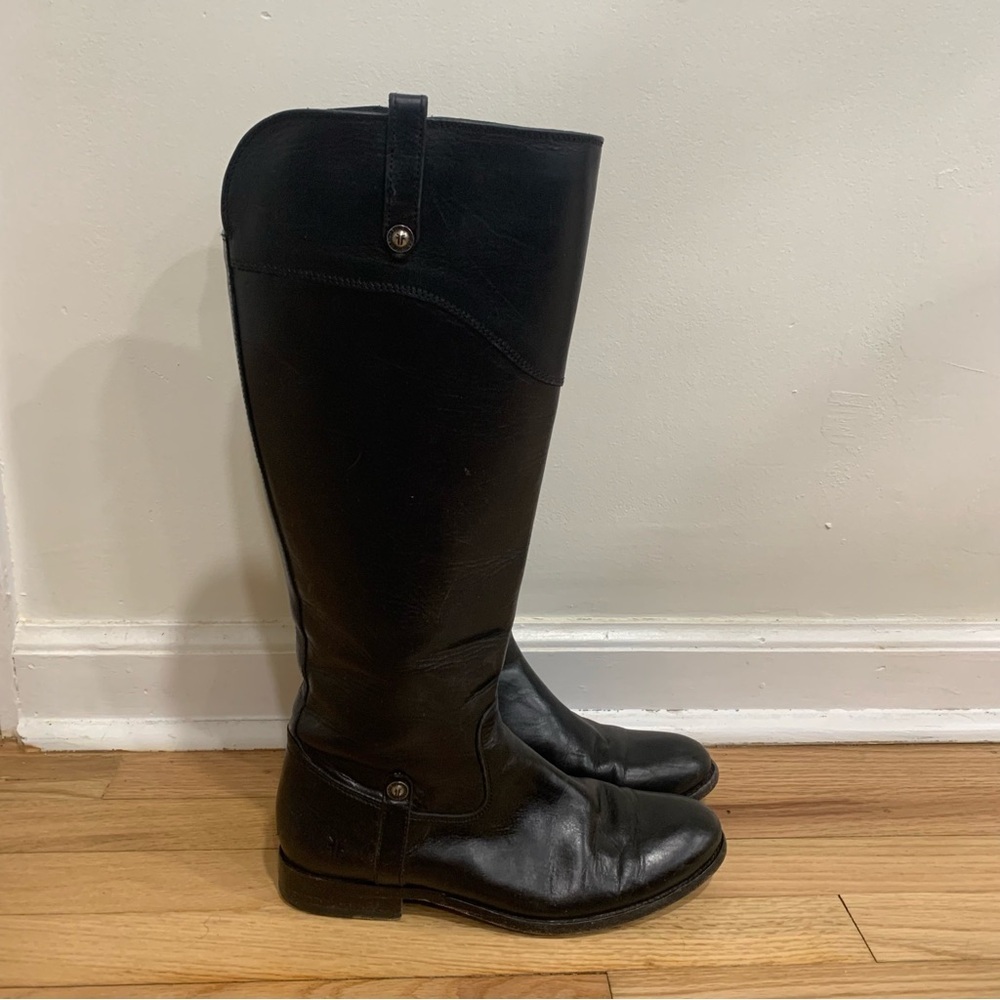 Frye‎ Melissa Button Tab Tall Black Leather Riding Boots Size 9